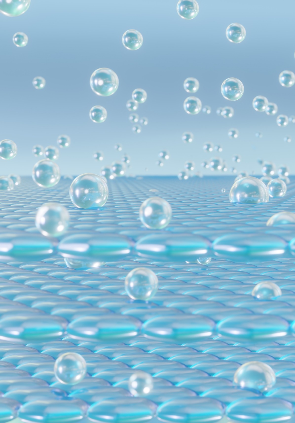 Abstract image of blue bubbles hovering over skin matrix