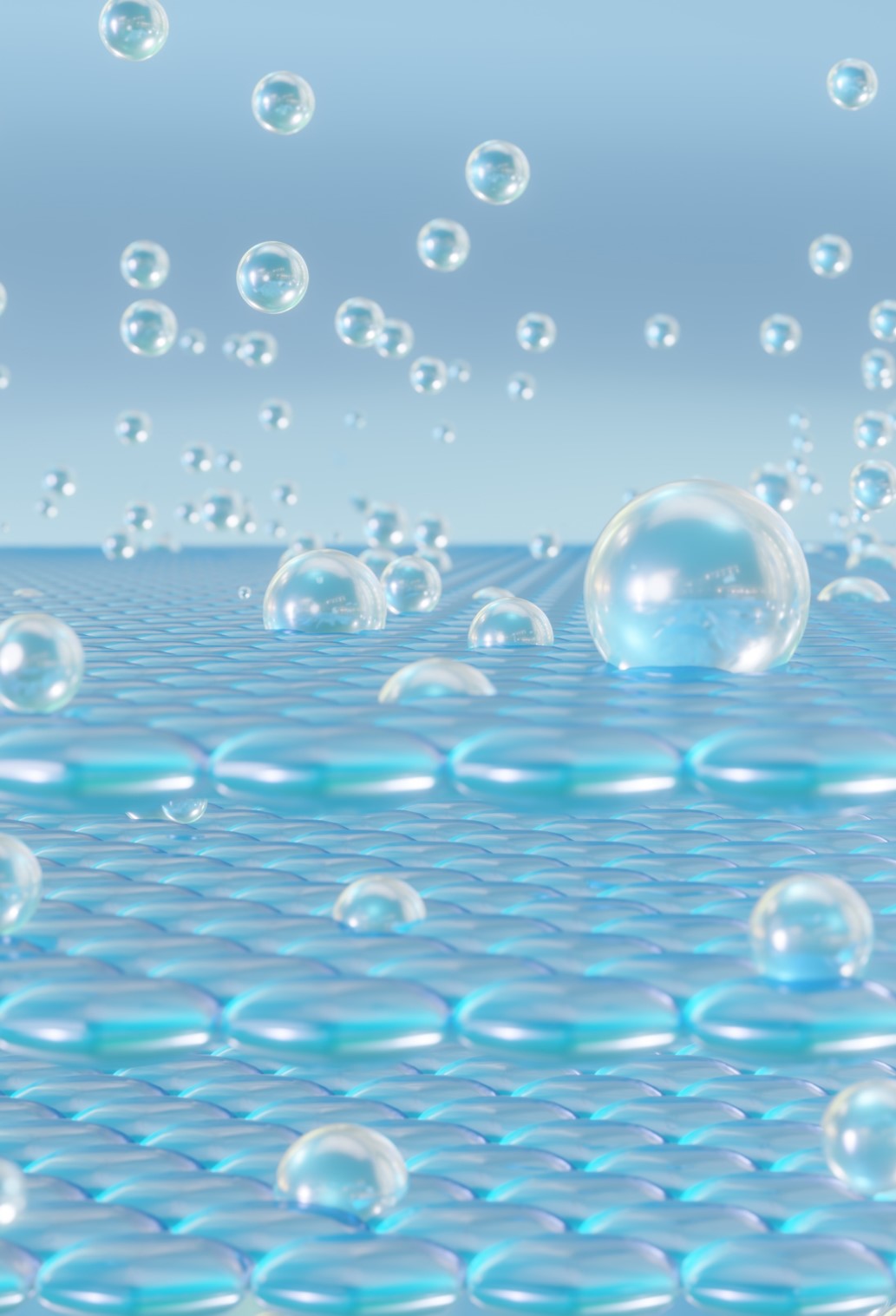 Blue bubbles hovering over an abstract skin matrix
