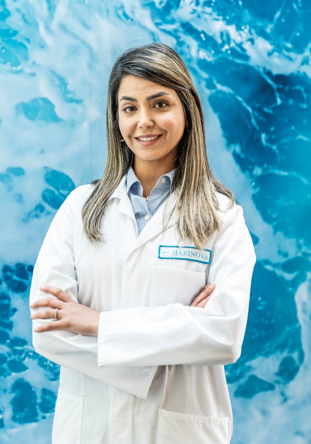 Mahsa Jalaeian wearing a white Marinova labcoat