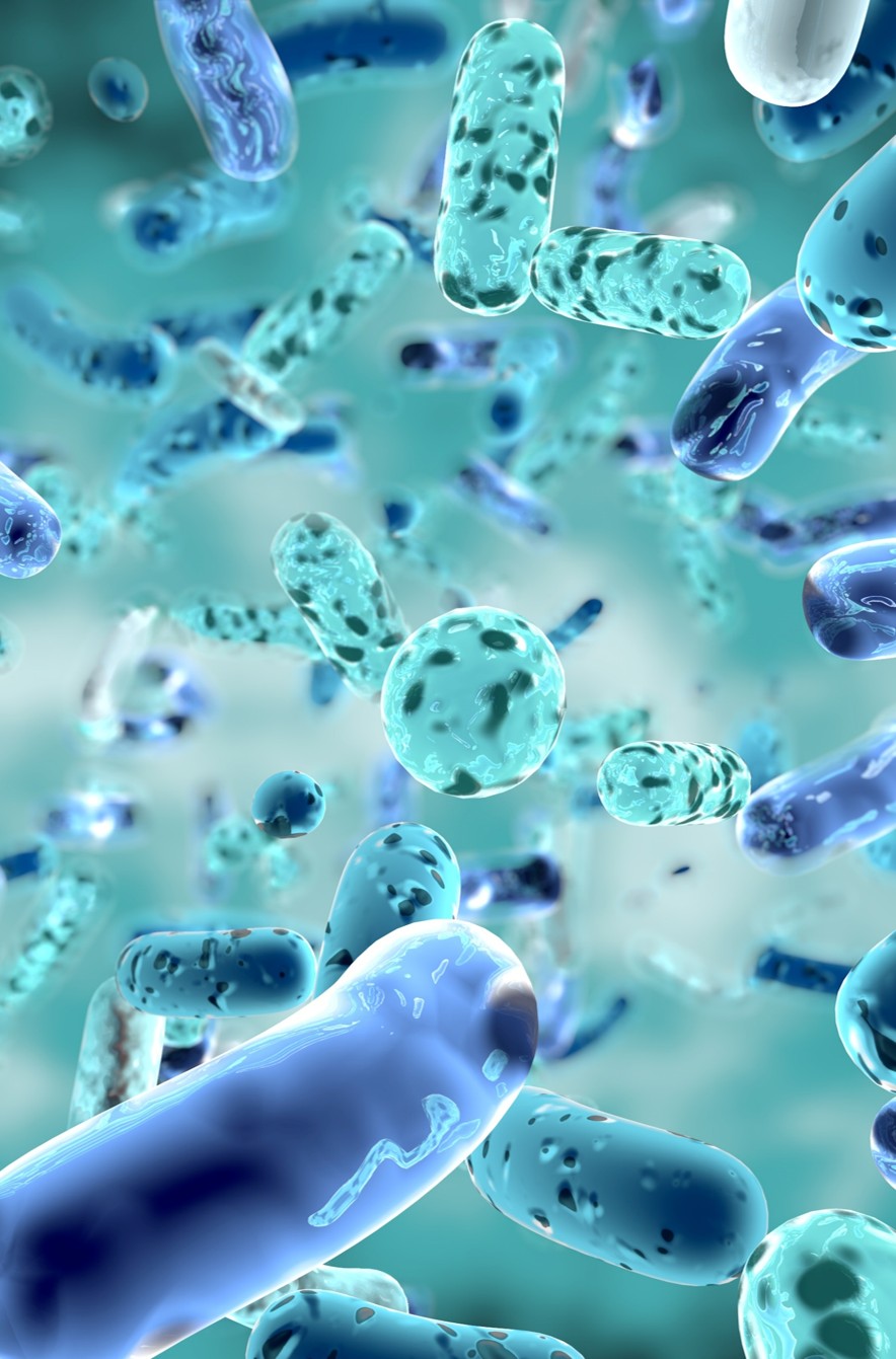 Blue and green stylized gut microbiota